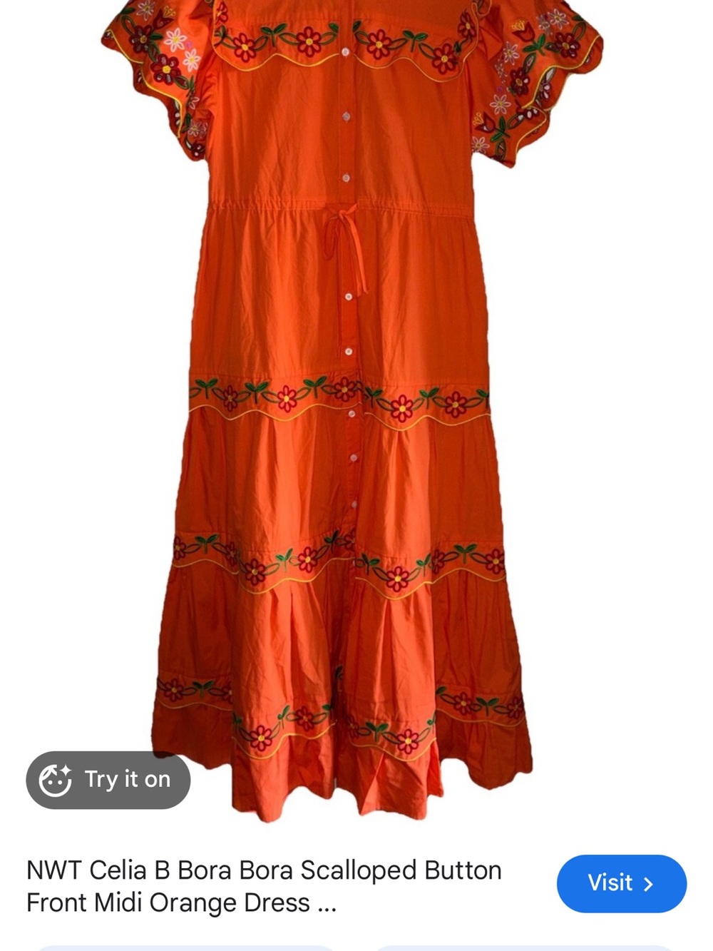CeliaB Orange Scalloped Button-Front Midi Dress NWOT size small